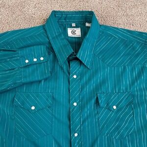 Corral West Ranch Wear Western Shirt Men XXLT Teal Pinstripe Pearl Snap Teal EUC